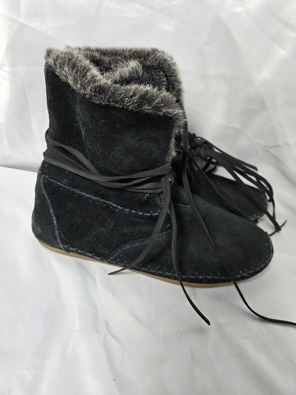 Toms Black Suede Faux-Fur Lined Moccasin Booties